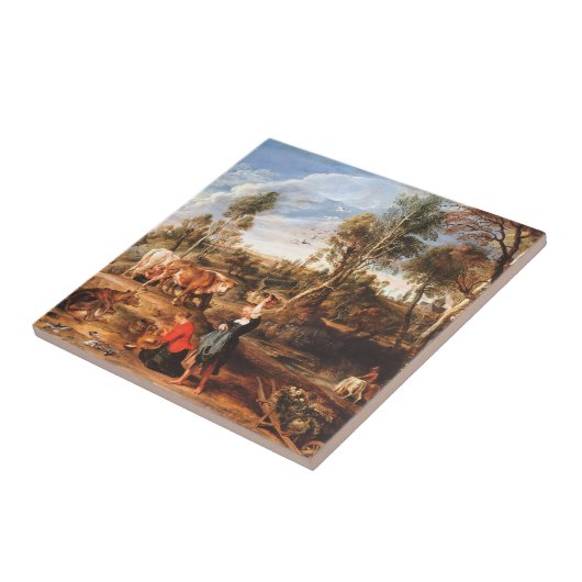 Carreau Peter Paul Rubens Milkmaips avec du bétail sur une (Côté)