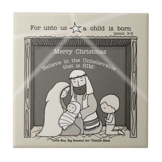 Carreau Petit garçon à la crèche-Joyeux Noël (Devant)