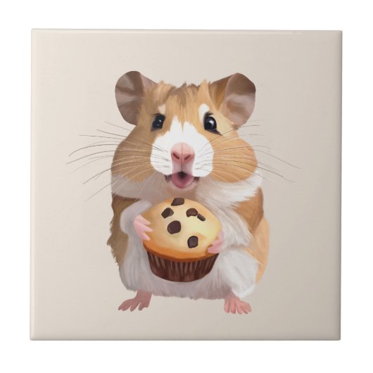 Carreau Petit Hamster Cute Tenant Un Muffin (Devant)