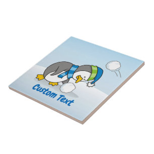 Carreau Petit manchot obtenant une boule de neige