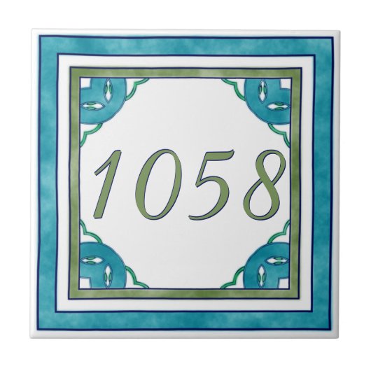 Carreau Petit numéro de maison turquoise et vert (Devant)