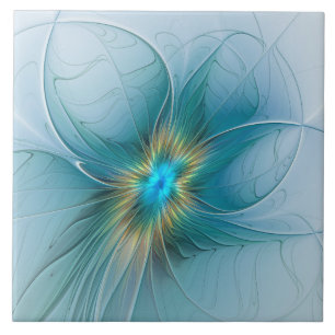 Carreau Petite Beauté Moderne Fleur d'Art Fractal Bleu Or