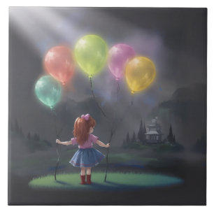 Carreau Petite fille mignonne avec des ballons