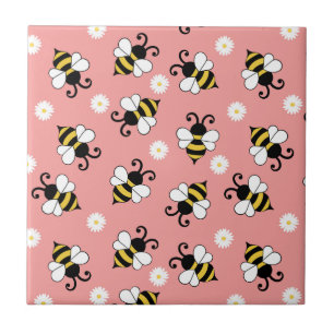 Carreau Petites abeilles mignonnes et fleurs marguerites m