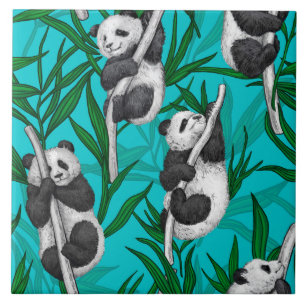 Carreau Petits panda turquoise