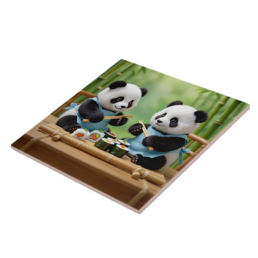 Carreau Petits pandas mignons préparant des sushis (Côté)
