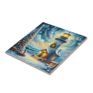 Carreau Phare de Noël Arbre Nautique Bleu Côtier