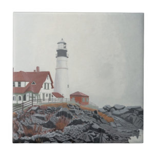 Carreau Phare de Portland Head dans le brouillard