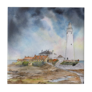 Carreau Phare de St Mary Aquarelle de Whitley Bay