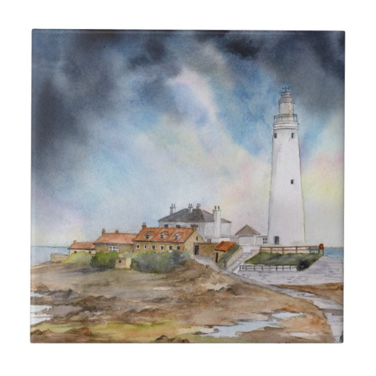 Carreau Phare de St Mary Aquarelle de Whitley Bay (Devant)