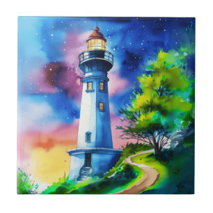 Carreau Phare sous un ciel étoilé