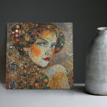 Carreau Phase d'or Gustav Klimt Mosaic Edwardienne femme<br><div class="desc">Cette belle céramique présente une oeuvre inspirée de la "phase dorée" de Gustav Klimt, représentant une femme de l'époque édouardienne. Pendant cette période, Klimt était fasciné par les mosaïques byzantines et développa sa technique de mosaïque à l'aide de feuilles d'or et de couleurs vives. Cette oeuvre rend hommage à l'approche...</div>