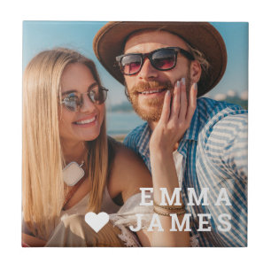 Carreau Photo de couples avec noms personnalisés et cœur d