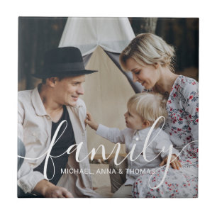 Carreau Photo de famille personnalisée avec nom personnali