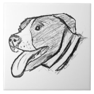 Carreau photo de pitbull dessiné à la main amateur de chie