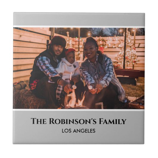 Carreau Photo personnalisée en cadre gris avec des textes (Devant)