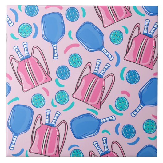 Carreau Pickleball Paddles et boules Pink Preppy (Devant)