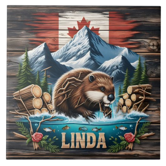 Carreau Pics enneigés et castor canadien (Devant)