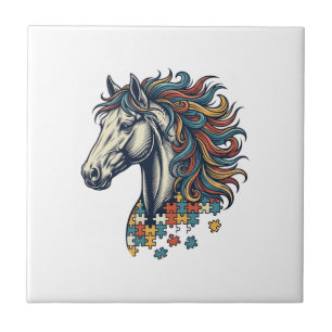 Carreau Pièce de puzzle de cheval coloré T-Shirt gravure v