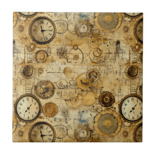 Carreau Pièce d'horlogerie industrielle Steampunk Sépia la