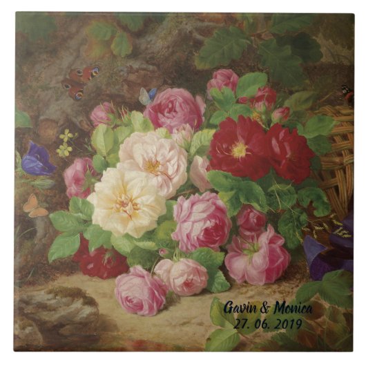 Carreau Pièce rose au plancher de la forêt avec des papill (Devant)