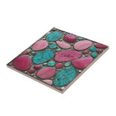 Carreau Pierres de galets roses et turquoise en argent (Côté)