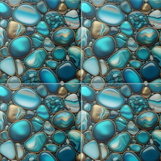 Carreau Pierres Turquoise et Turquoise avec Golden Outline