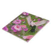 Carreau Pies pourpres & Grue sur Olive Green Chinoiserie (Côté)