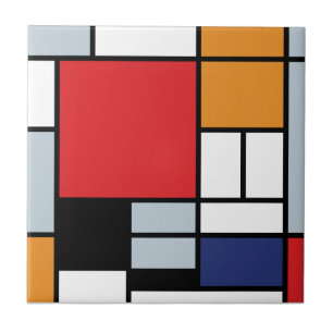 Carreau Piet Mondrian - Composition avec grand plan rouge