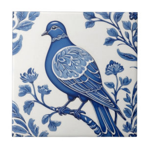 Carreau Pigeon Bird Delft Blue and White Floral Dove