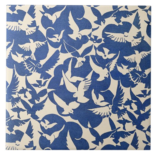 Carreau Pigeons en blanc et bleu (Devant)