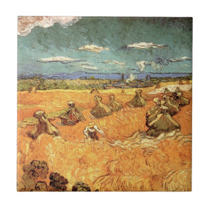 Carreau Pile de blé avec faucheuse par Vincent van Gogh