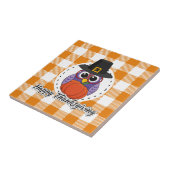 Carreau Pilgrim owl on Orange Plaid - Happy Thanksgiving (Côté)