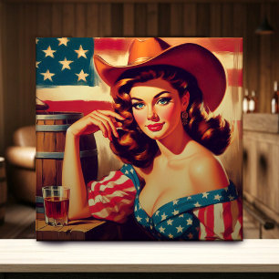 Carreau Pin-up de cowgirl américaine rétro