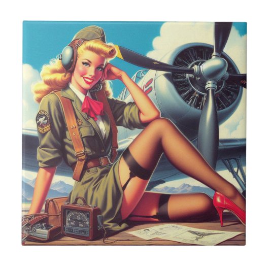 Carreau Pin-up de l'avion vintage (Devant)