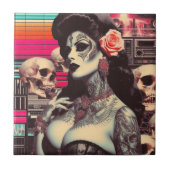 Carreau Pin-up effrayant Synthwave (Devant)