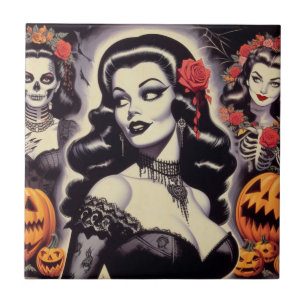 Carreau Pin-up goth Halloween rétro