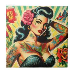 Carreau Pinceau de tatouage rétro Old School