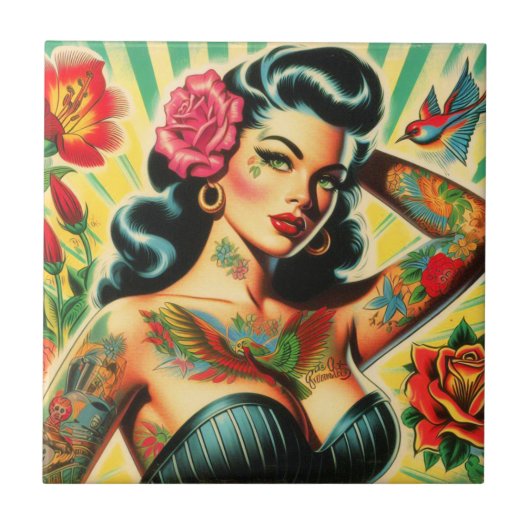 Carreau Pinceau de tatouage rétro Old School (Devant)