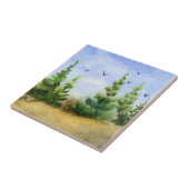 Carreau Pine Tree Tile Paysage, pins, collines, corneilles (Côté)