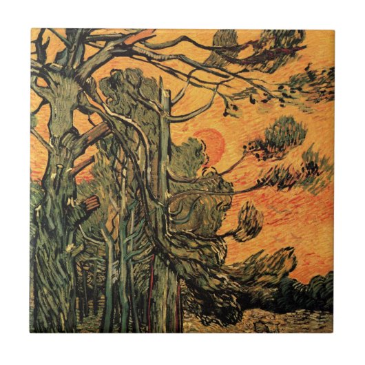 Carreau Pine Trees Red Sky Setting Soleil par Vincent van  (Devant)