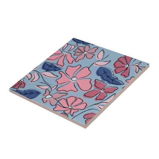 Carreau Pink and Blue Hand Drake Floral Block Print (Côté)