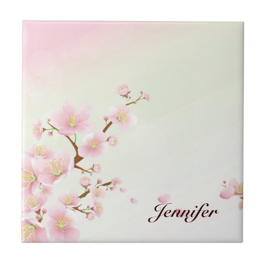 Carreau Pink and White Cherry Blossom Nature Monogram (Devant)