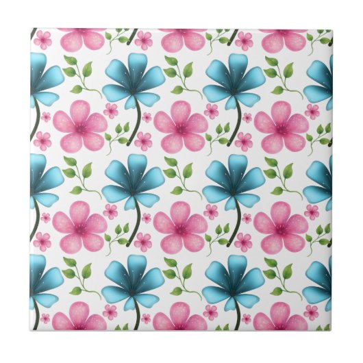 Carreau Pink & Blue Floral Seamless Pattern (Devant)