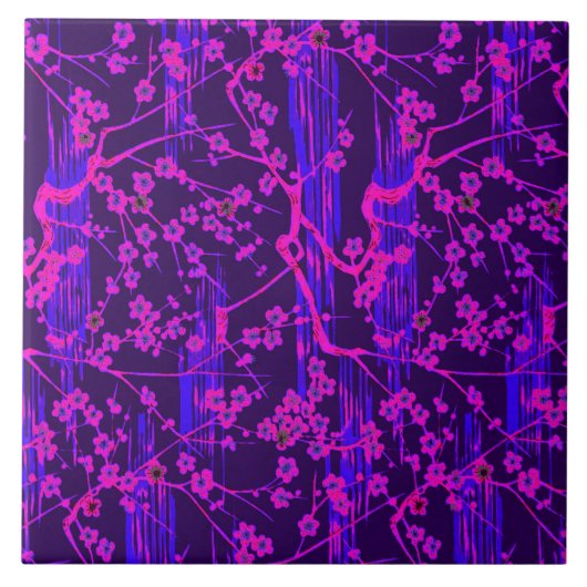 Carreau PINK BLUE SAKURA FLEURS Modèle Floral japonais (Devant)