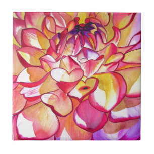 Carreau Pink Dahlia fleurs aquarelle art