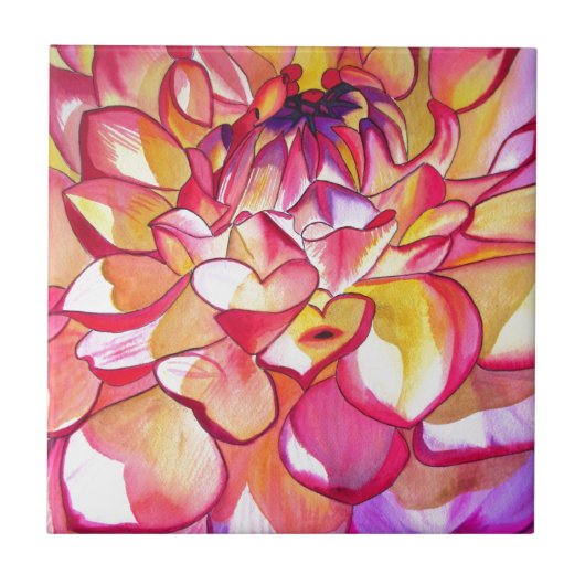 Carreau Pink Dahlia fleurs aquarelle art (Devant)