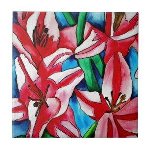 Carreau Pink day Lily watercolor art painting