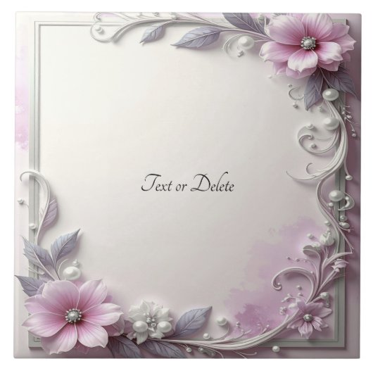 Carreau Pink Floral Frame Ceramic Tile (Devant)