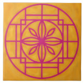 Carreau Pink Flower Symbol Decorative Tile on Gold (Devant)